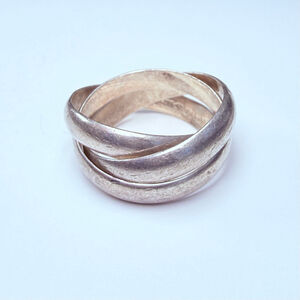 Sterling Silver 999 Triple Interlocking Stacking Band Trinity Vintage Rings